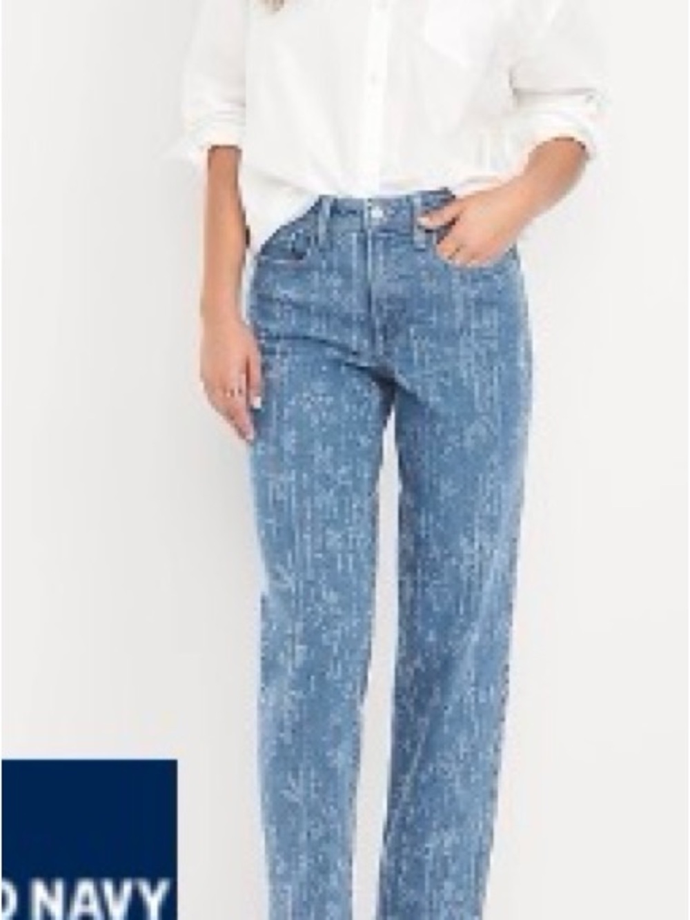 Old Navy High-Rise Jeans in Light-Blue “Matrix” Pattern